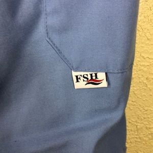 FSH Nurse Scrubs Pants Blue M Reg Pull On Elastic Waist Pockets Polyester Cotton